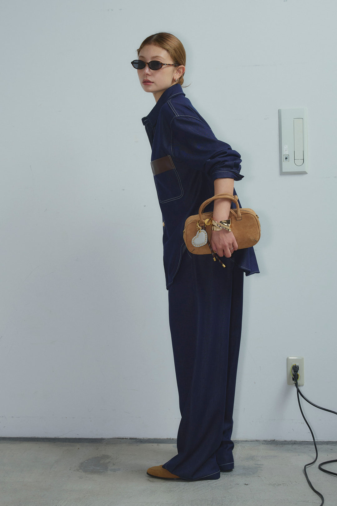 [予約]フェイクレザーポケット付きデニムセットアップ