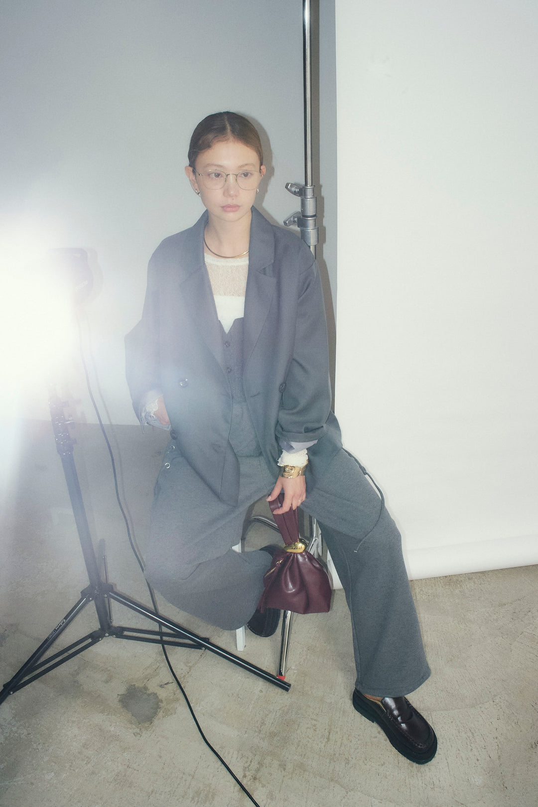 [予約/SET]ヘザーツイルダブルジャケット+サイドレースアップスウェットパンツ(2set)