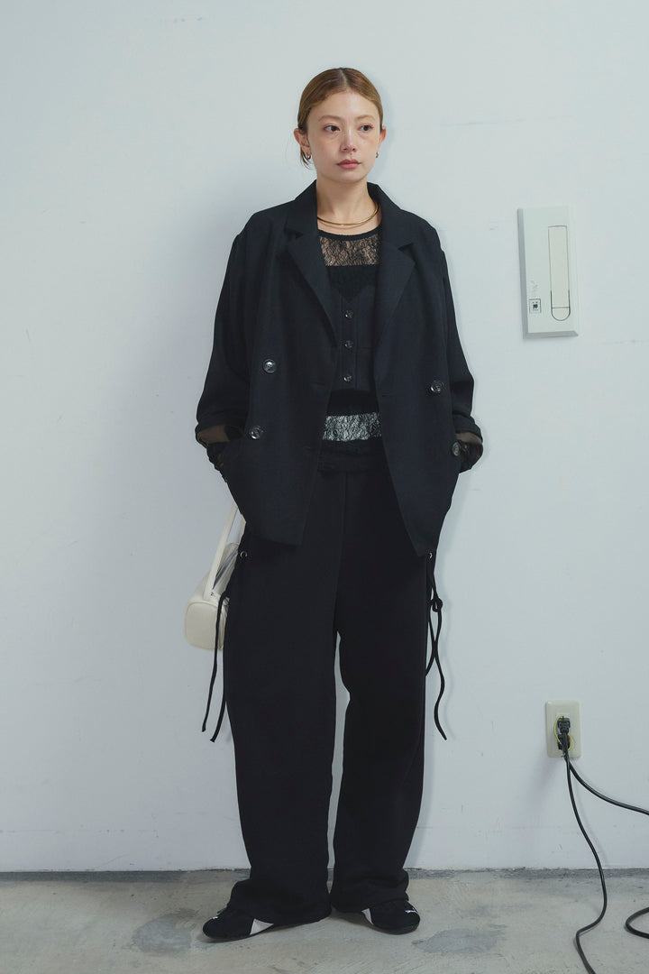 [予約/SET]ヘザーツイルダブルジャケット+シアーレーストップス+サイドレースアップスウェットパンツ(3set)