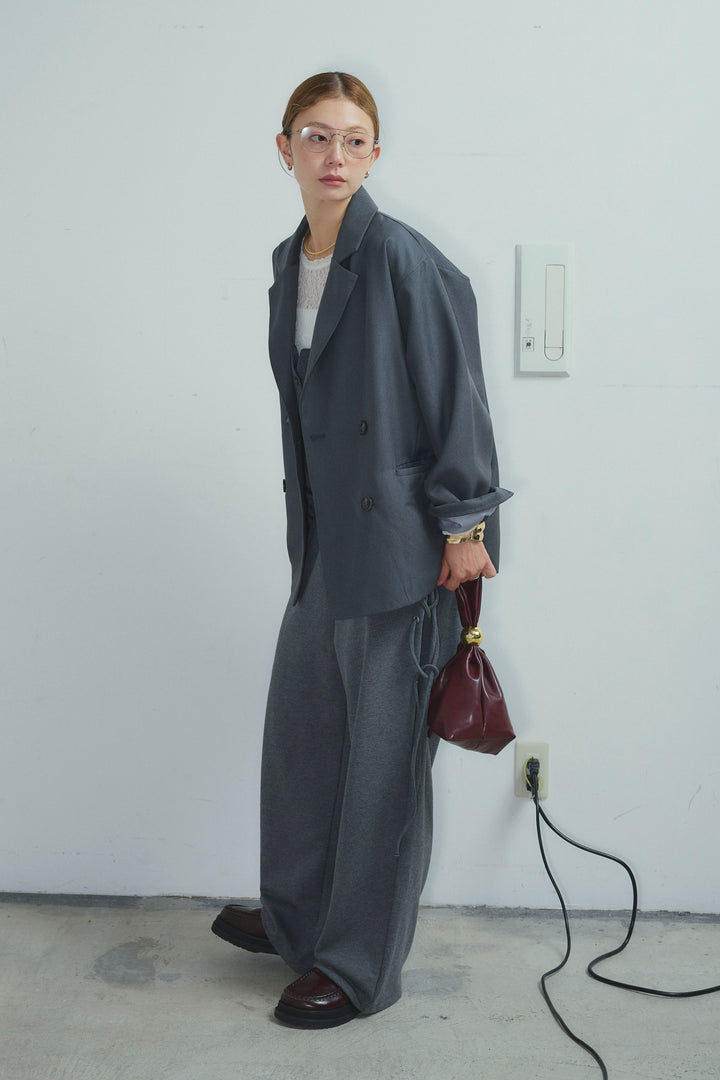 [予約/SET]ヘザーツイルダブルジャケット+シアーレーストップス+サイドレースアップスウェットパンツ(3set)