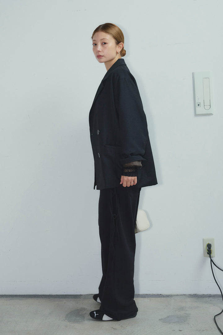 [予約/SET]ヘザーツイルダブルジャケット+シアーレーストップス+サイドレースアップスウェットパンツ(3set)