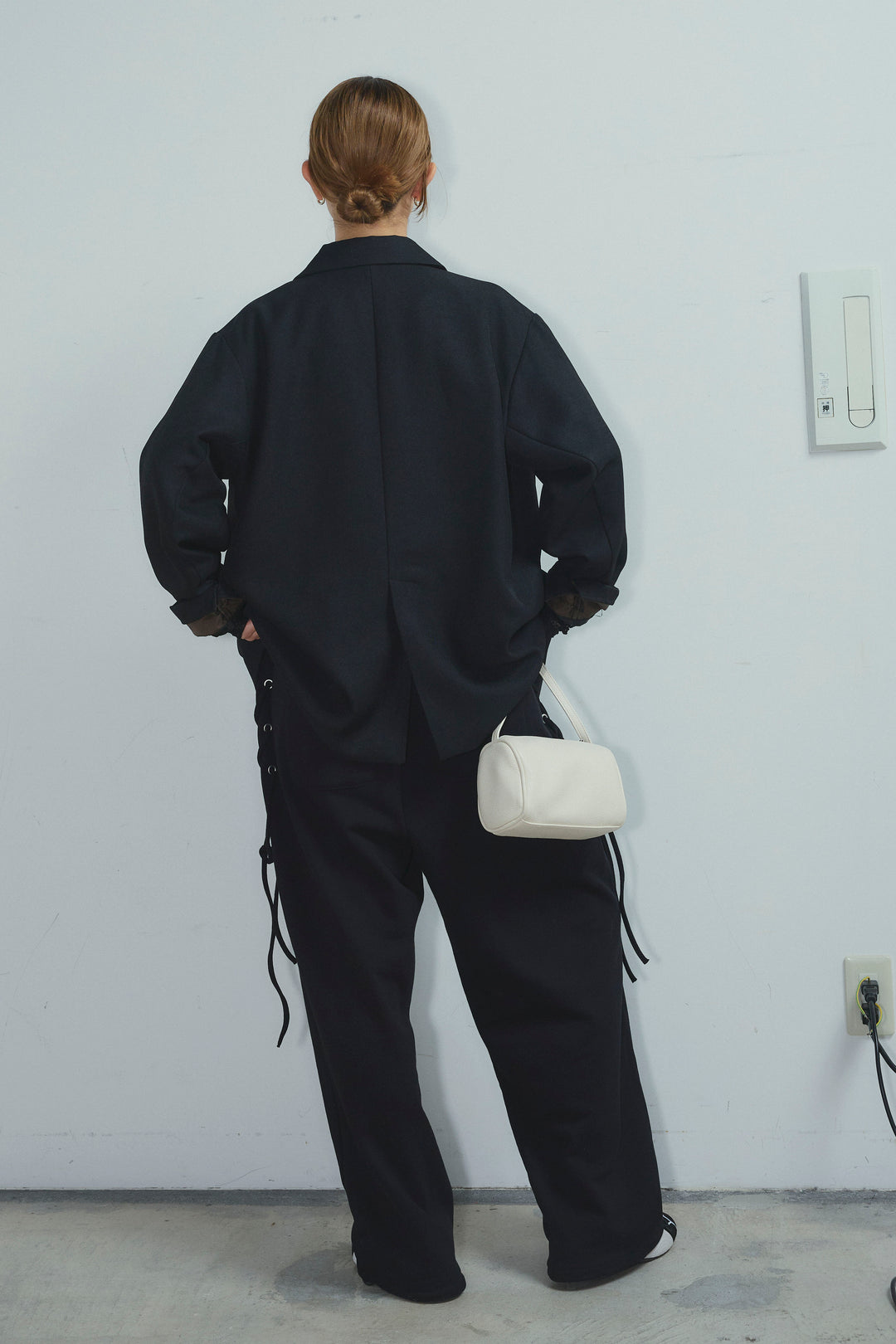 [予約/SET]ヘザーツイルダブルジャケット+サイドレースアップスウェットパンツ(2set)