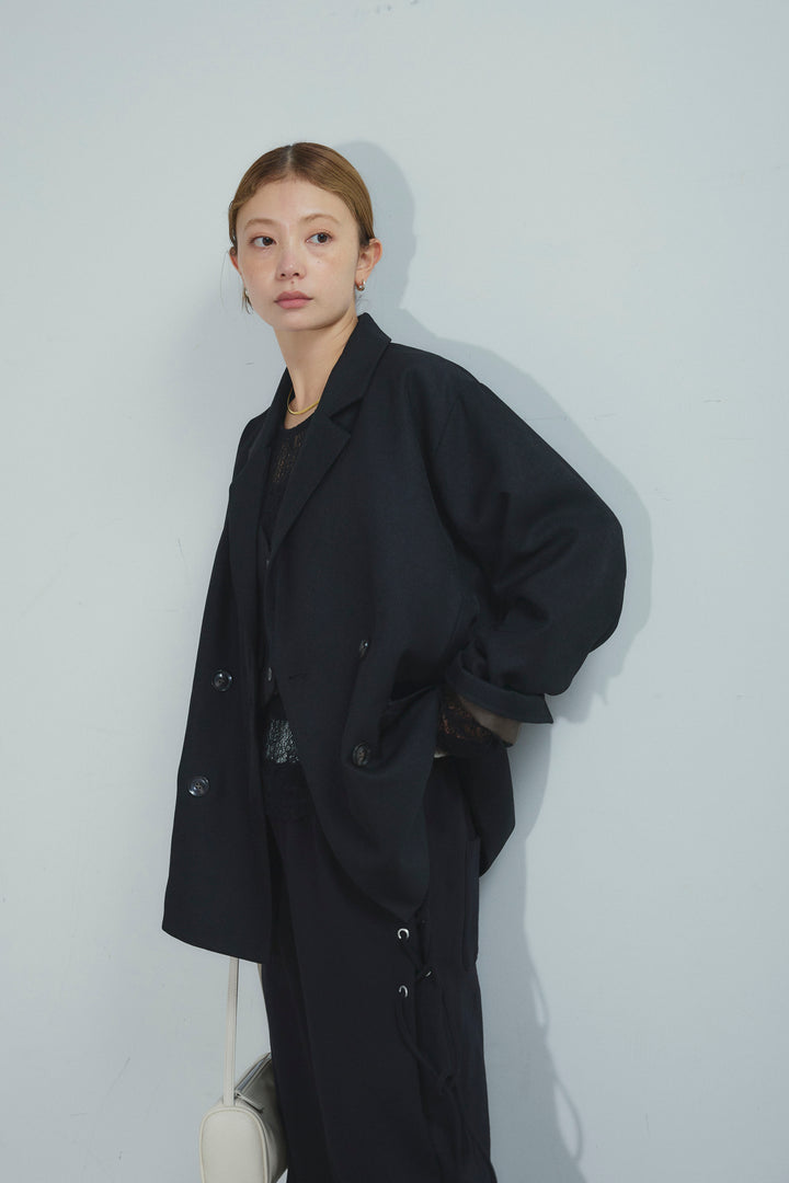 [予約/SET]ヘザーツイルダブルジャケット+シアーレーストップス+サイドレースアップスウェットパンツ(3set)