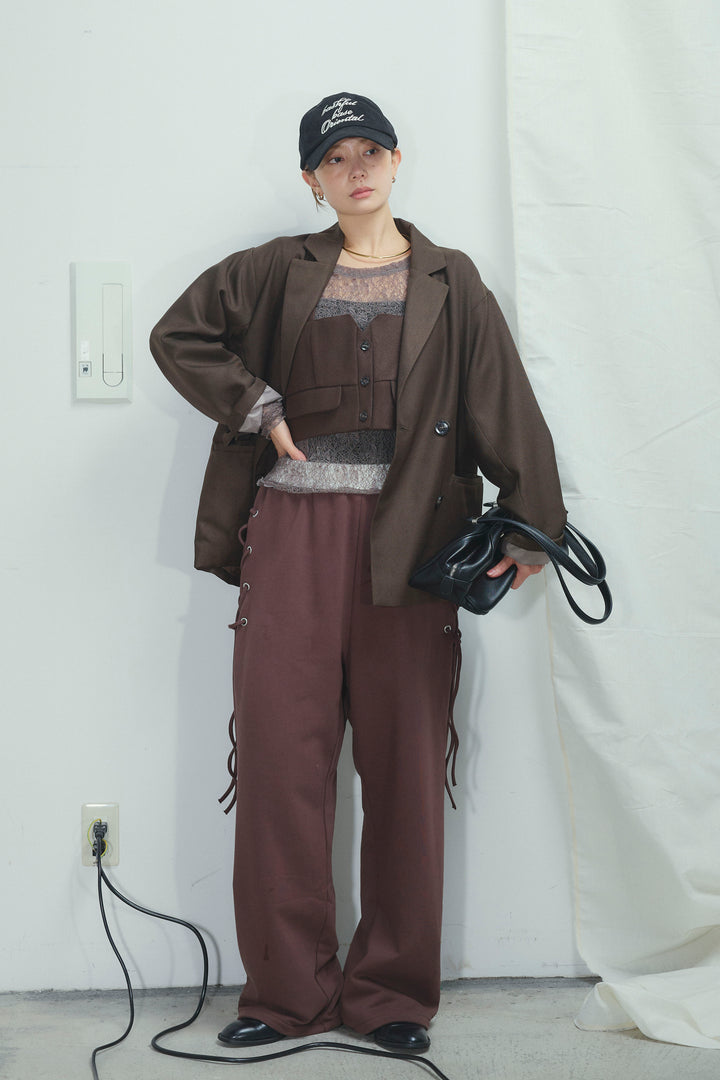 [予約/SET]ヘザーツイルダブルジャケット+シアーレーストップス+サイドレースアップスウェットパンツ(3set)