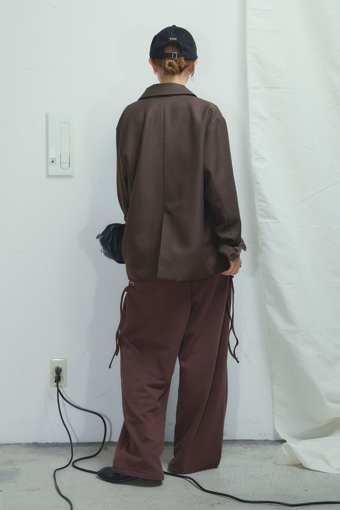 [予約/SET]ヘザーツイルダブルジャケット+シアーレーストップス+フェイクウールビスチェ+サイドレースアップスウェットパンツ(4set)