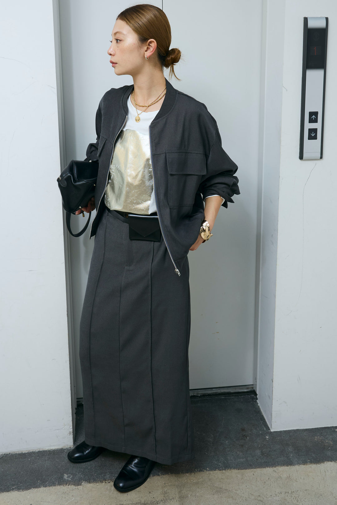 [予約/SET]ビッグポケットブルゾンJK+ピンタックストレートスカート(2set)