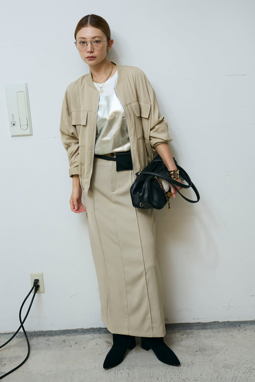 [予約/SET]ビッグポケットブルゾンJK+ピンタックストレートスカート(2set)