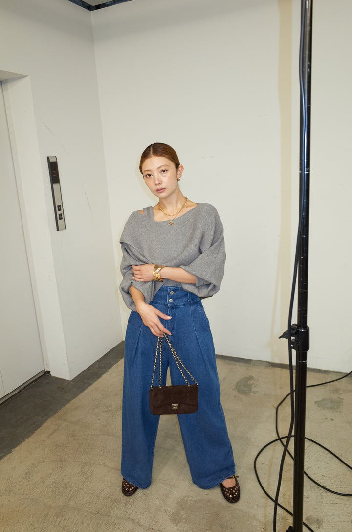 [予約/SET]クロスデザインニットセット+ハイウエスト10ozデニム(2set)