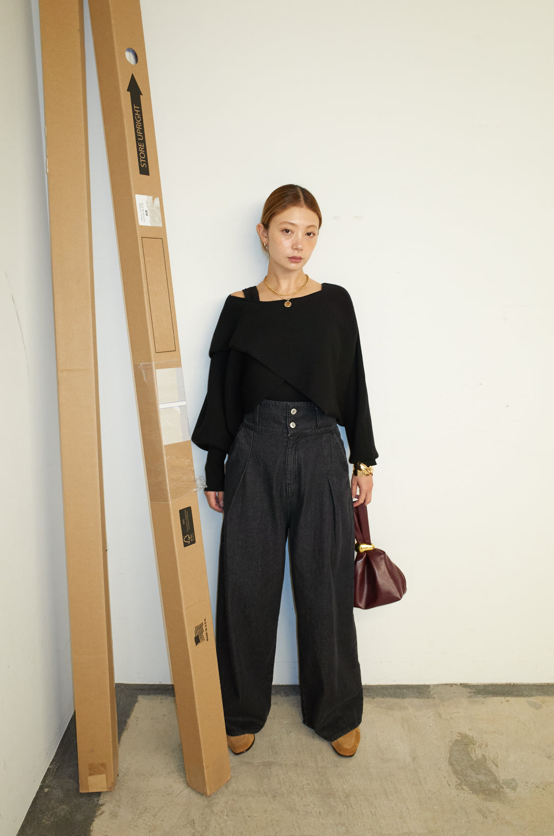 [予約/SET]クロスデザインニットセット+ハイウエスト10ozデニム(2set)