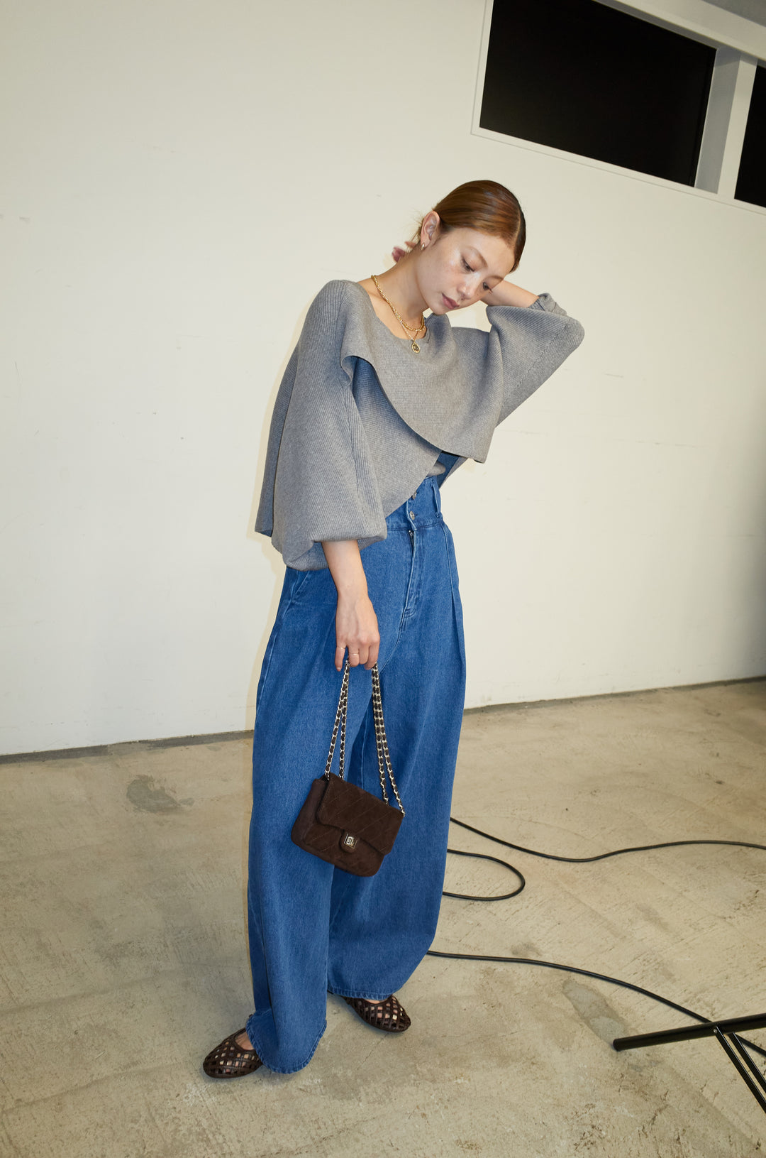 [予約/SET]クロスデザインニットセット+ハイウエスト10ozデニム(2set)