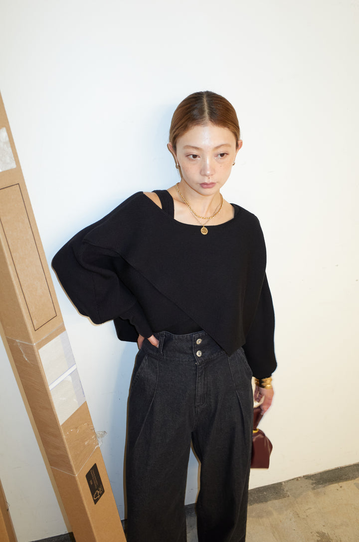 [予約/SET]クロスデザインニットセット+ハイウエスト10ozデニム(2set)