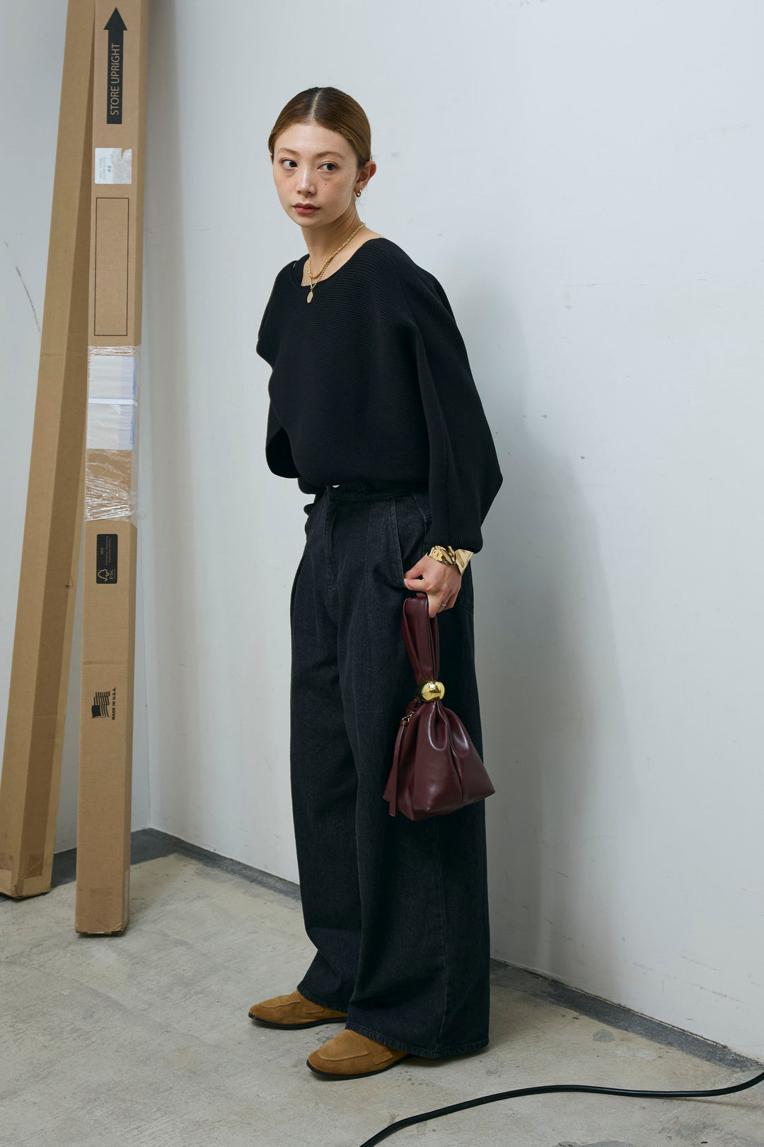 [予約/SET]クロスデザインニットセット+ハイウエスト10ozデニム(2set)