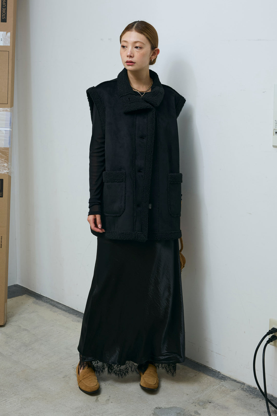 [予約/SET]ボアベスト+裾レースサテンスカート(2set)