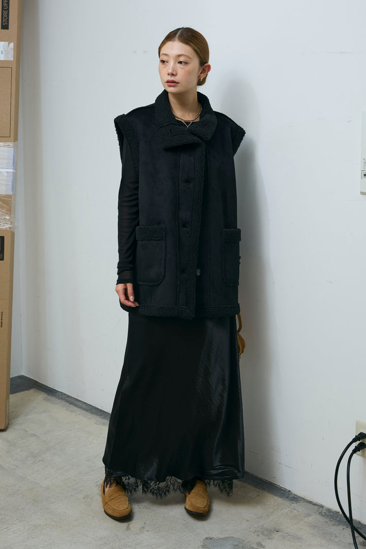 [予約/SET]ボアベスト+裾レースサテンスカート(2set)