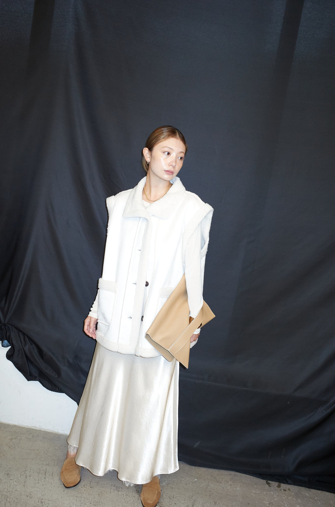 [予約/SET]ボアベスト+裾レースサテンスカート(2set)