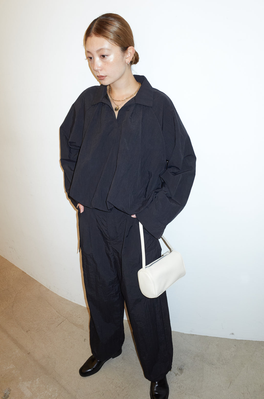 [予約/SET]スキッパーバルーンシャツ+ナイロン裾ドロストPT(2set)