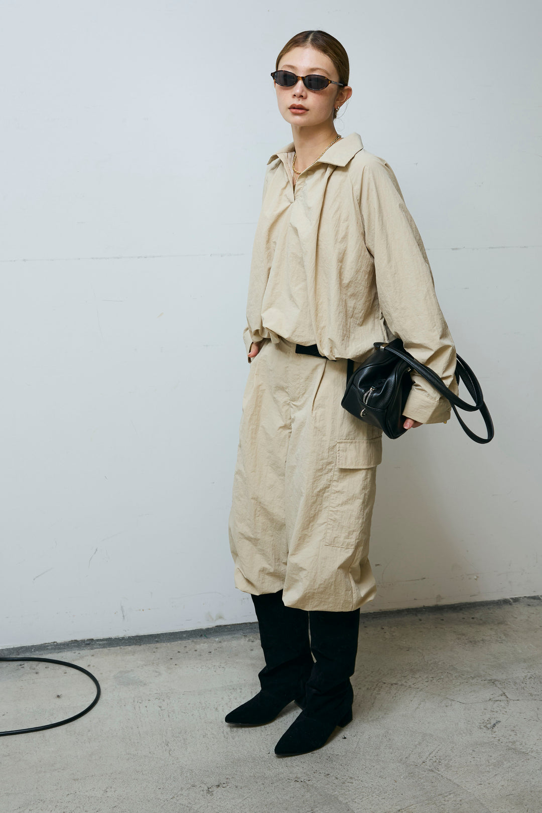 [予約/SET]スキッパーバルーンシャツ+ナイロン裾ドロストPT(2set)