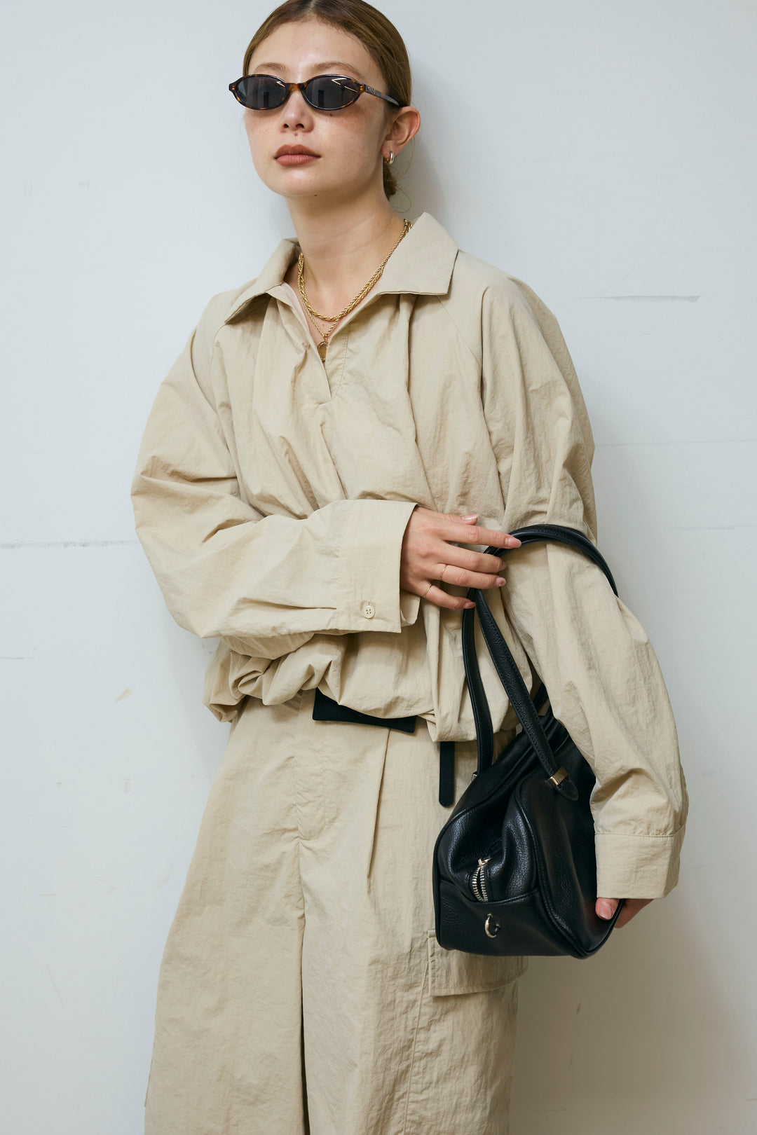 [予約/SET]スキッパーバルーンシャツ+ナイロン裾ドロストPT(2set)