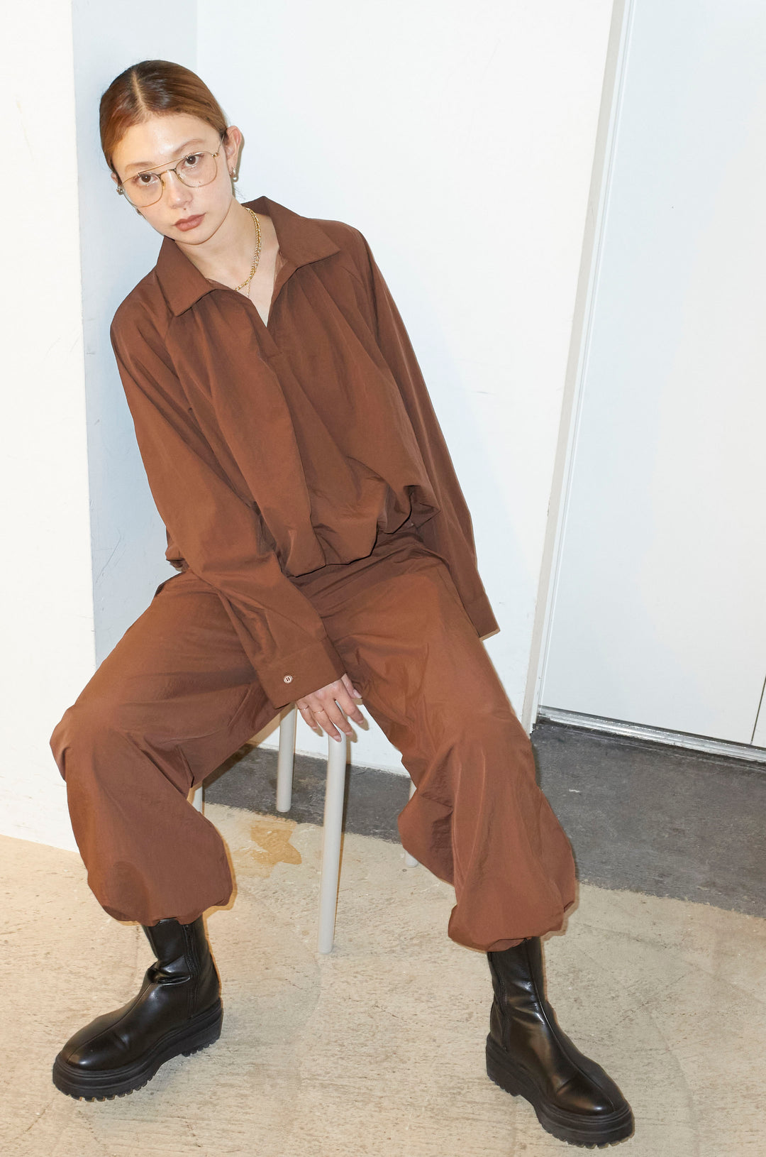 [予約/SET]スキッパーバルーンシャツ+ナイロン裾ドロストPT(2set)