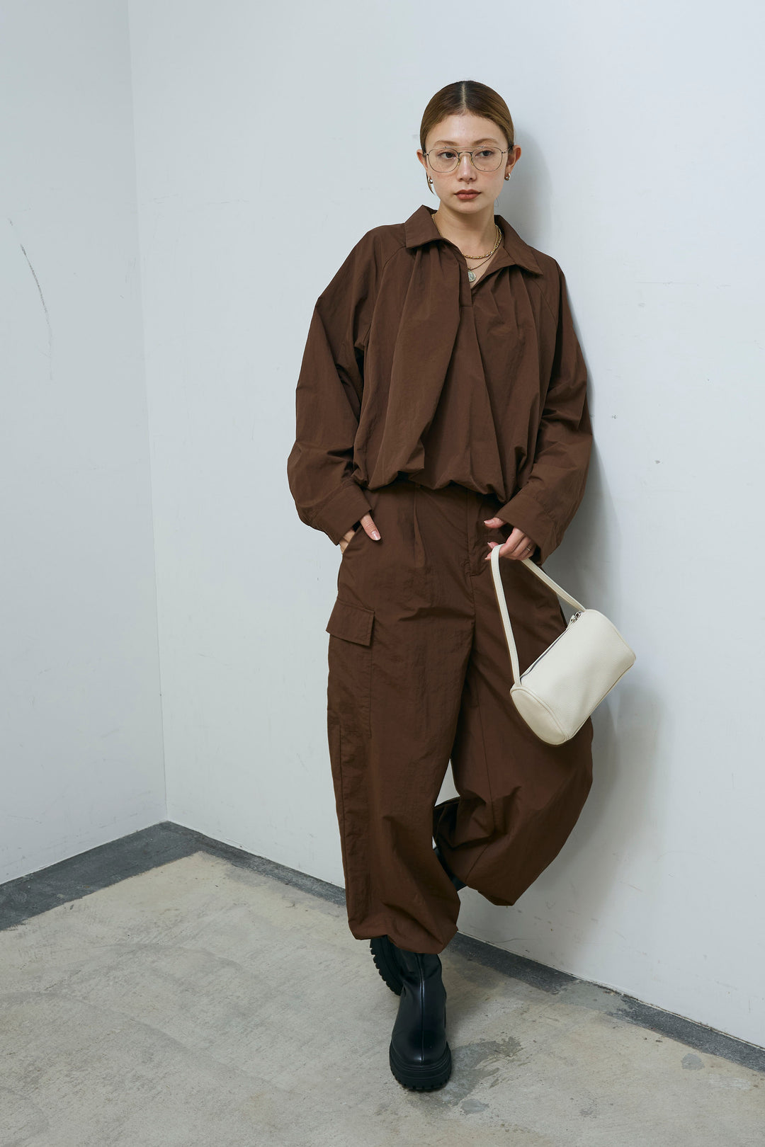 [予約/SET]スキッパーバルーンシャツ+ナイロン裾ドロストPT(2set)