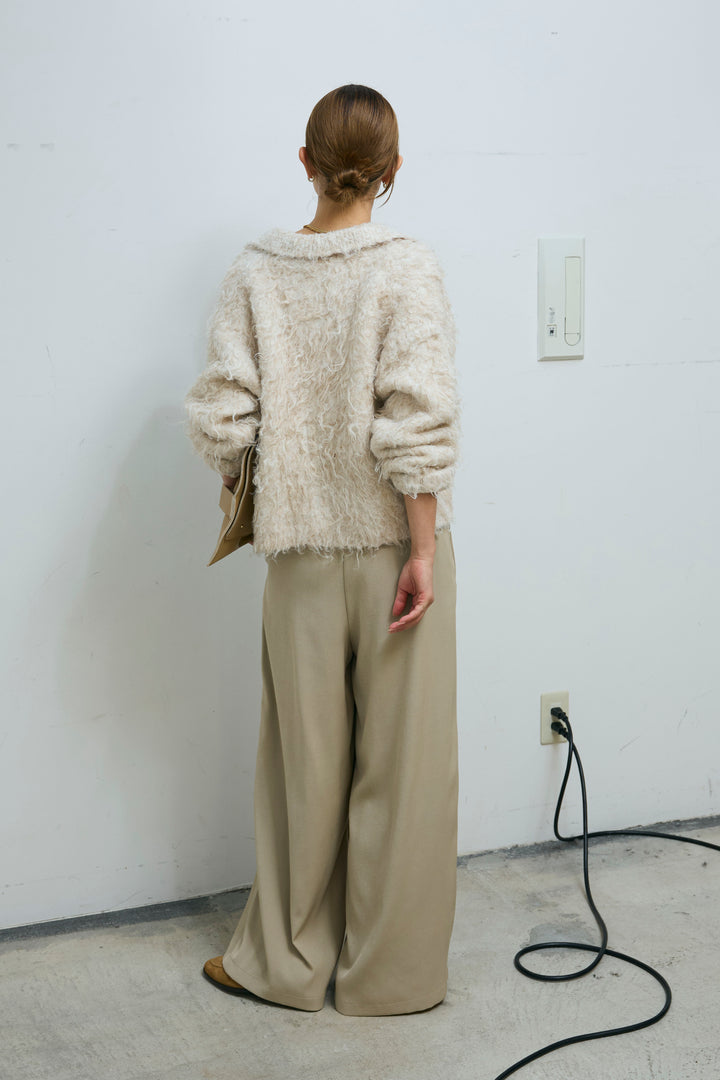 [予約/SET]ミックスシャギー襟付きカーデ+タックラップワイドPT(2set)