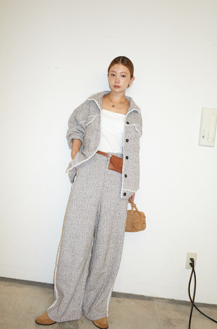 [予約/SET]ツイードフリンジオーバージャケット+ツイードフリンジカーブパンツ(2set)