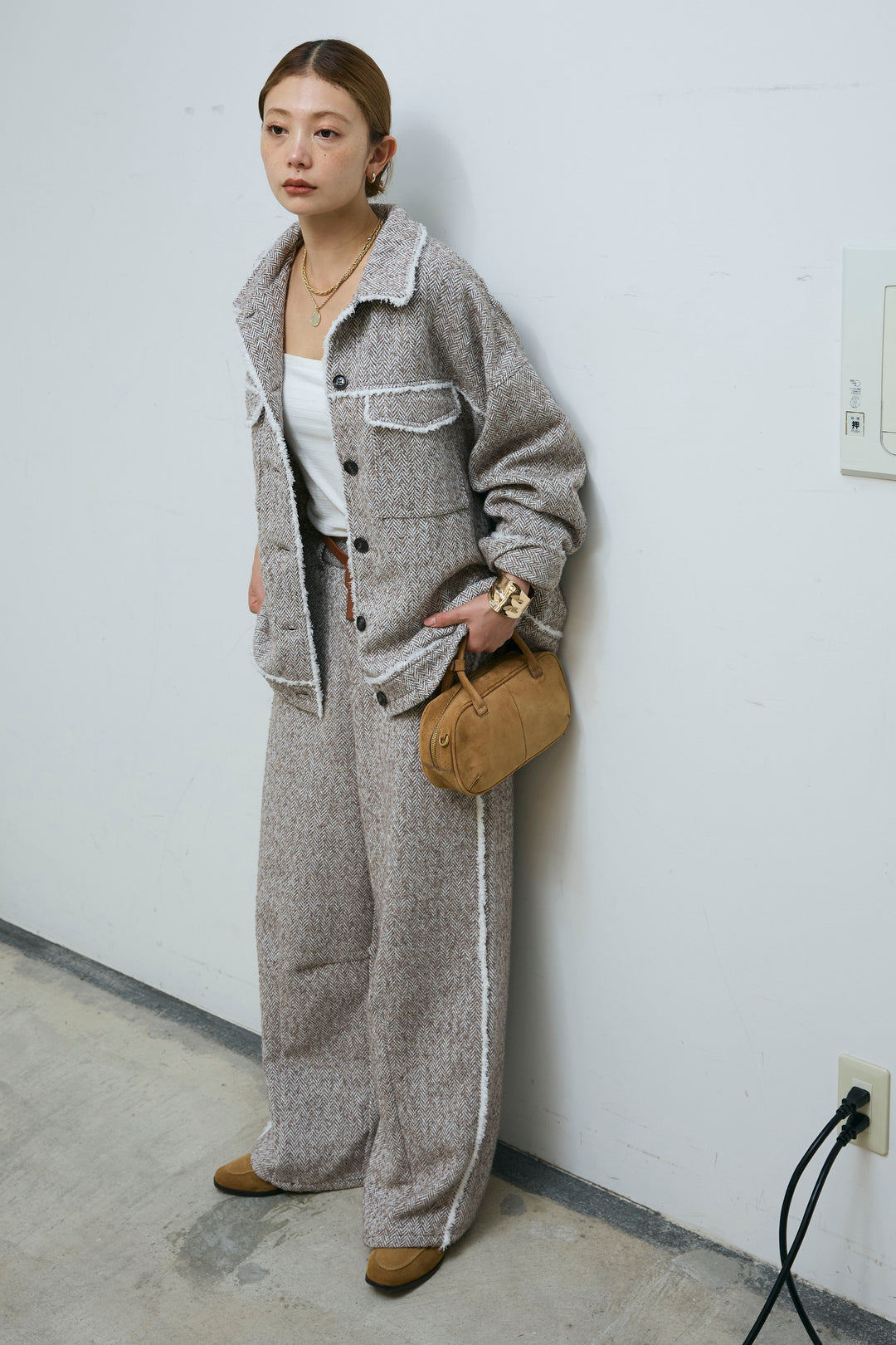 [予約/SET]ツイードフリンジオーバージャケット+ツイードフリンジカーブパンツ(2set)