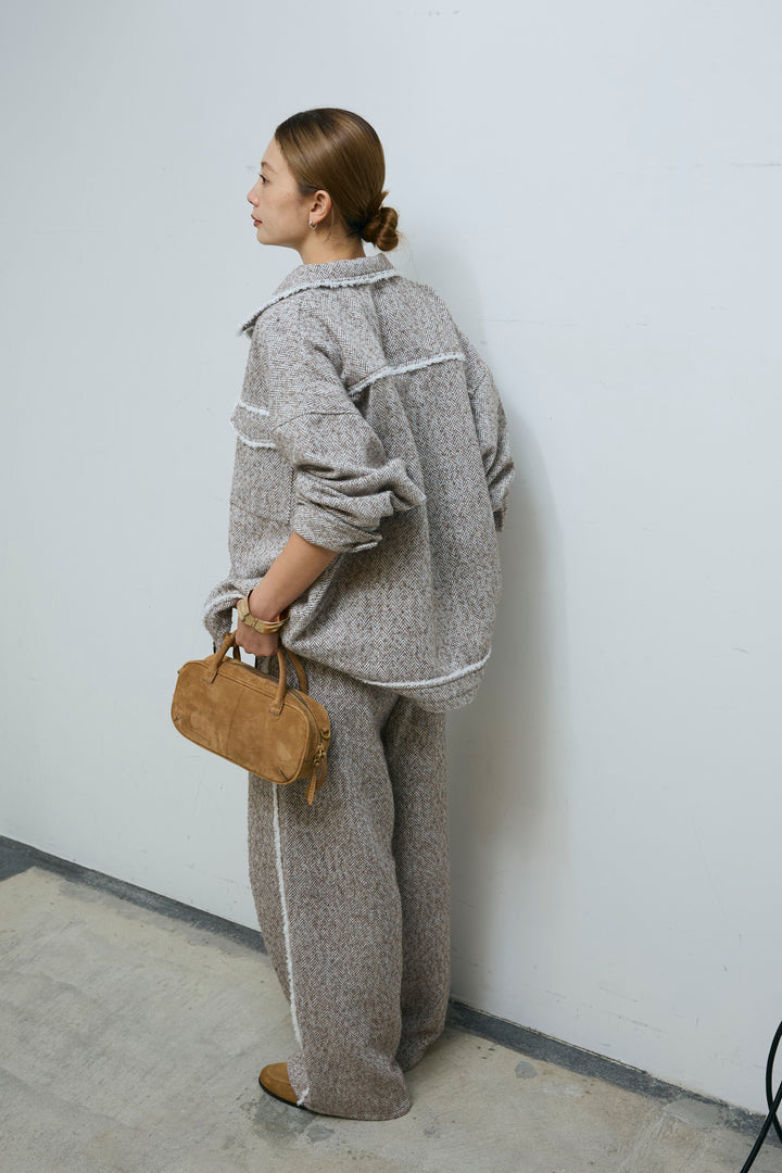 [予約/SET]ツイードフリンジオーバージャケット+ツイードフリンジカーブパンツ(2set)