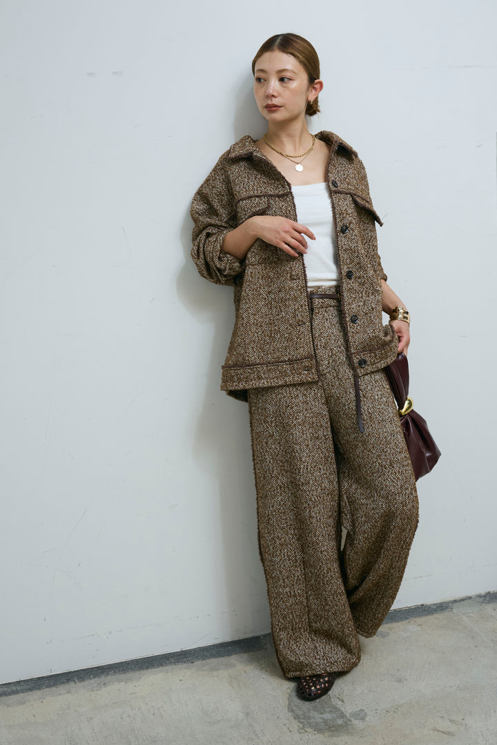 [予約/SET]ツイードフリンジオーバージャケット+ツイードフリンジカーブパンツ(2set)