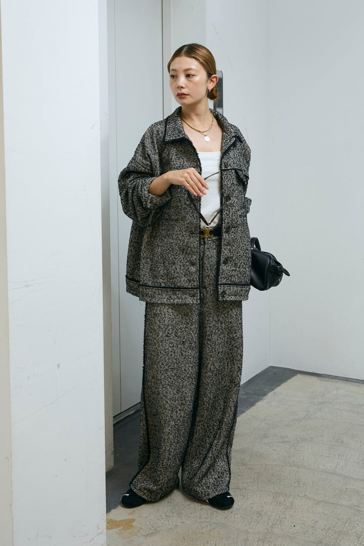 [予約/SET]ツイードフリンジオーバージャケット+ツイードフリンジカーブパンツ(2set)