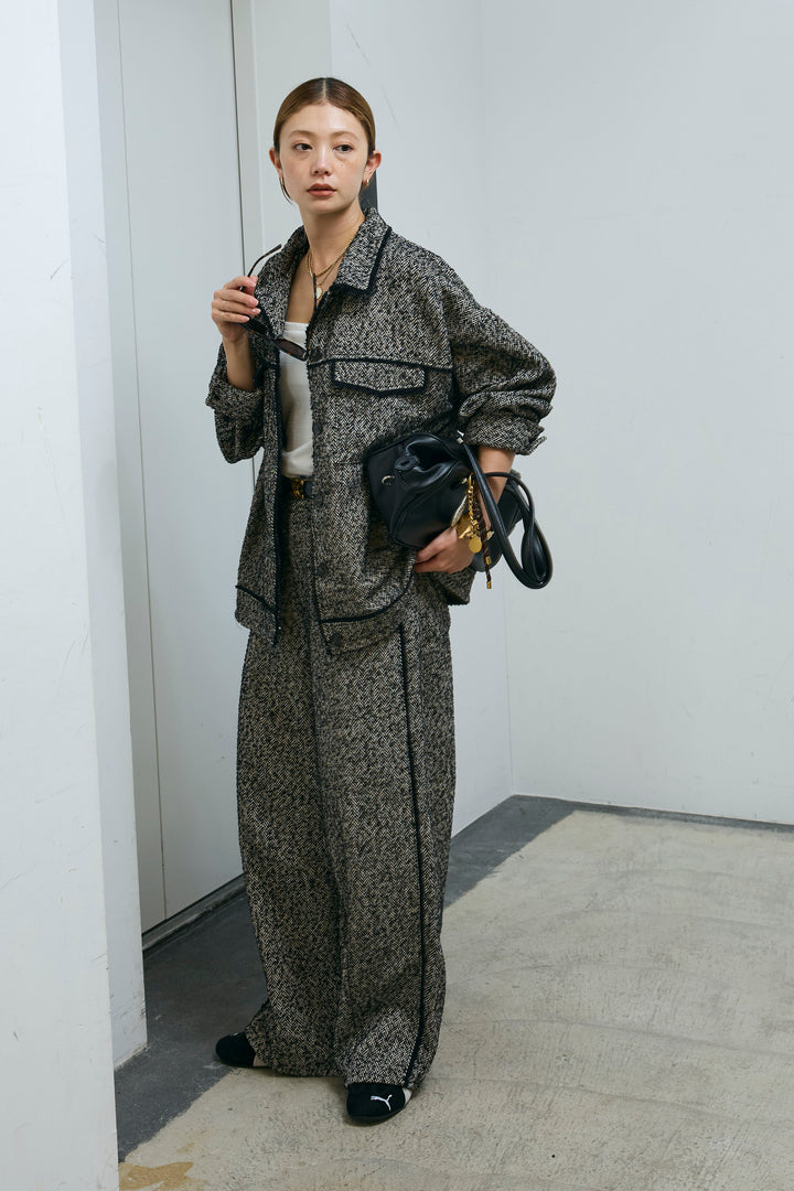 [予約/SET]ツイードフリンジオーバージャケット+ツイードフリンジカーブパンツ(2set)