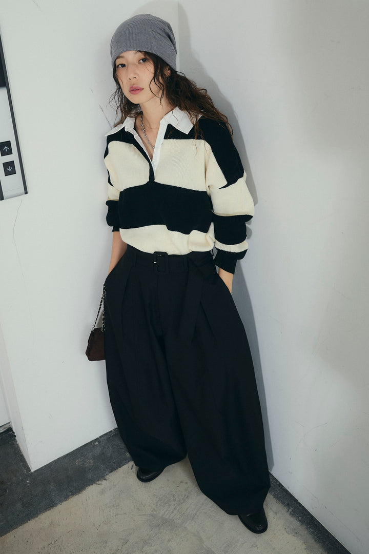 [予約/SET]ラガーニットプルオーバー+ベルト付きコクーンワイドパンツ(2set)
