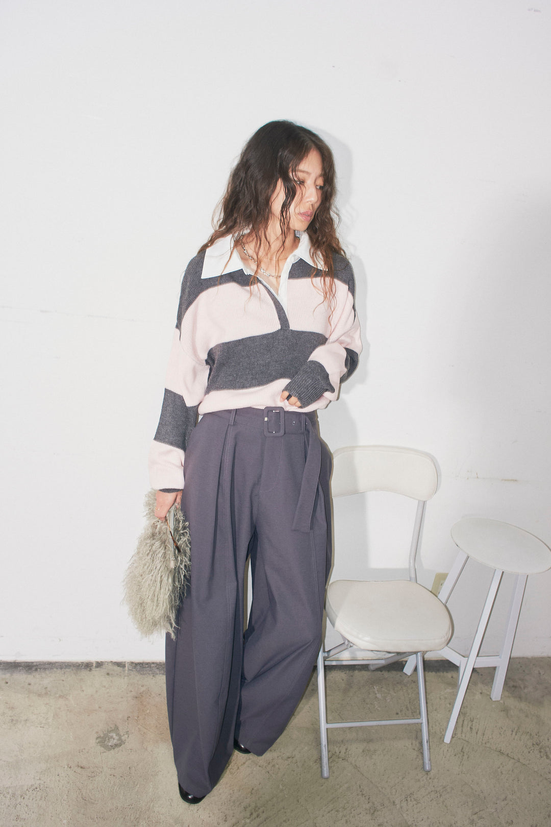 [予約/SET]ラガーニットプルオーバー+ベルト付きコクーンワイドパンツ(2set)