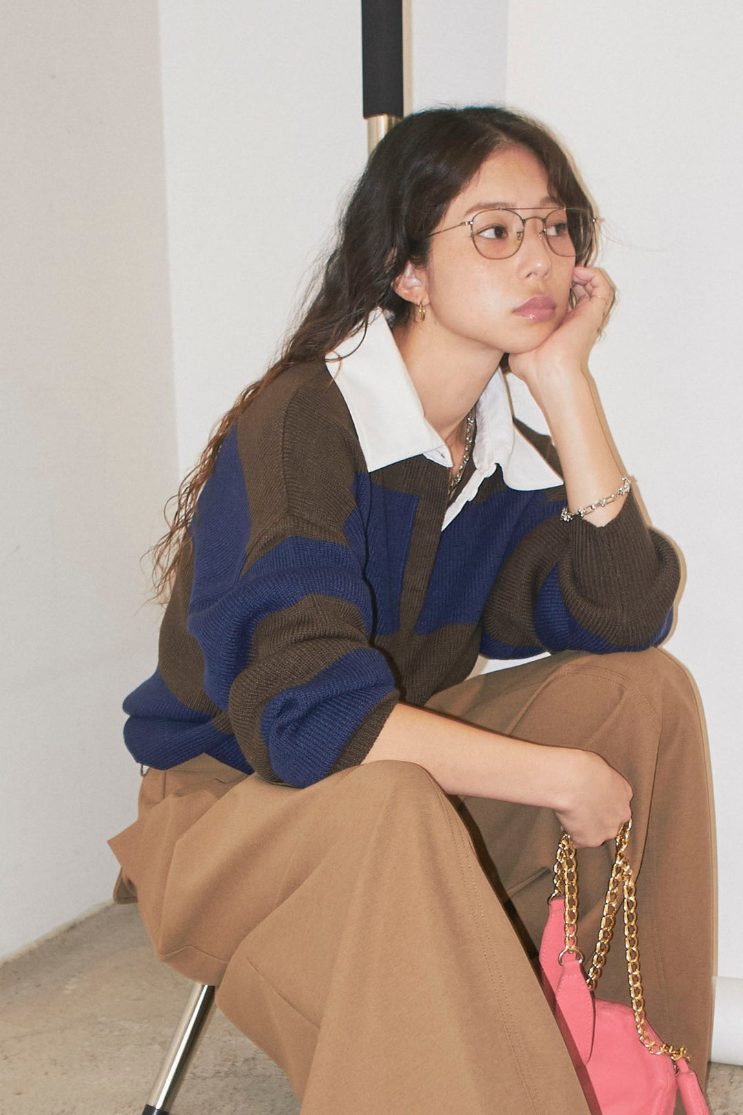 [予約/SET]ラガーニットプルオーバー+プレッピーコントラストニット(2set)