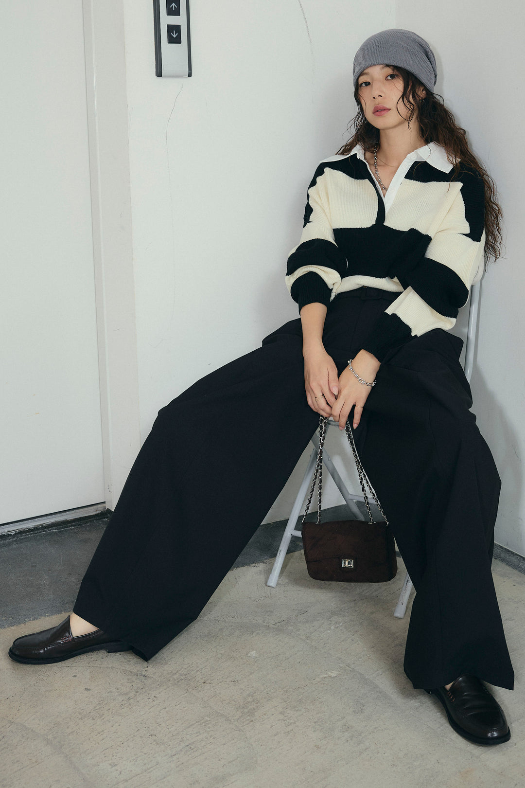 [予約/SET]ラガーニットプルオーバー+ベルト付きコクーンワイドパンツ(2set)