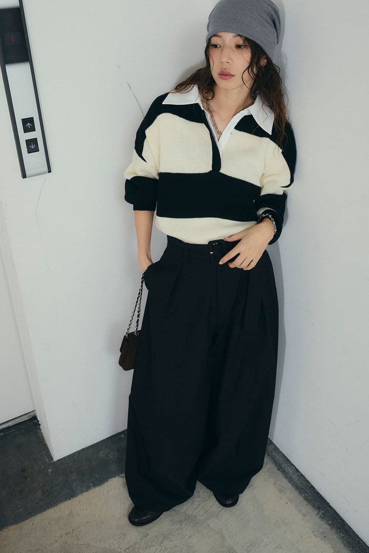 [予約/SET]ラガーニットプルオーバー+ベルト付きコクーンワイドパンツ(2set)