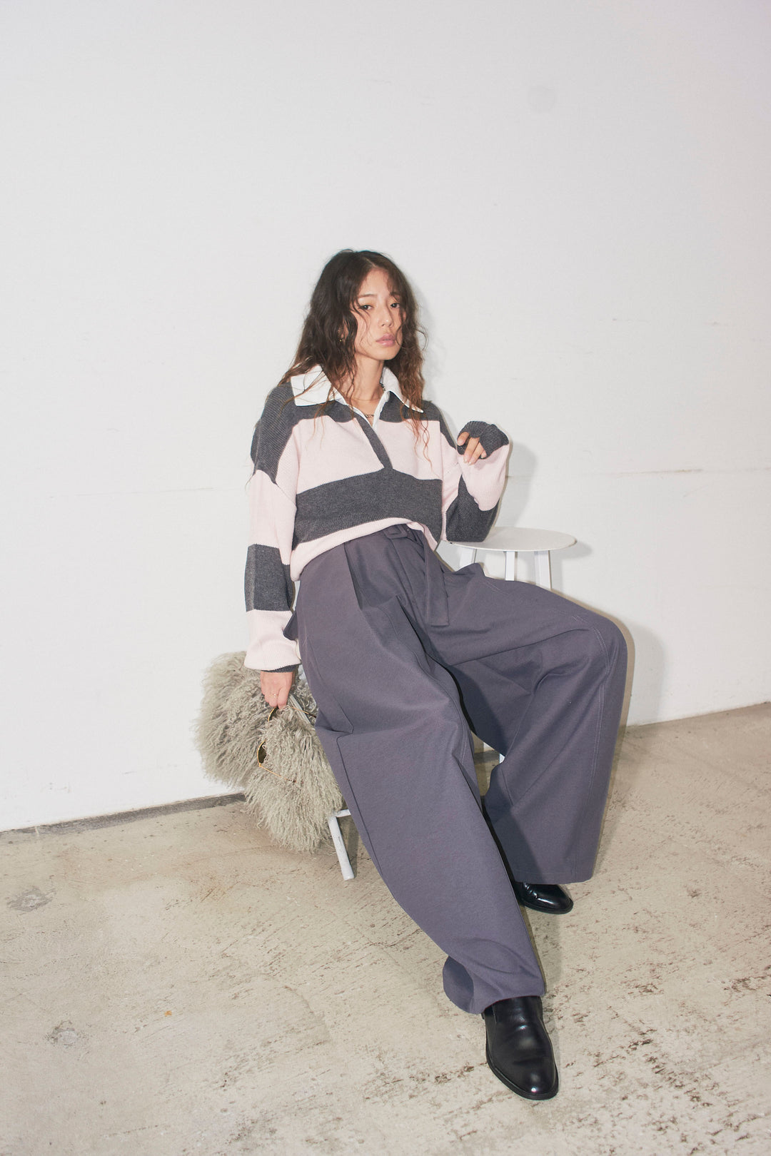 [予約/SET]ラガーニットプルオーバー+ベルト付きコクーンワイドパンツ(2set)