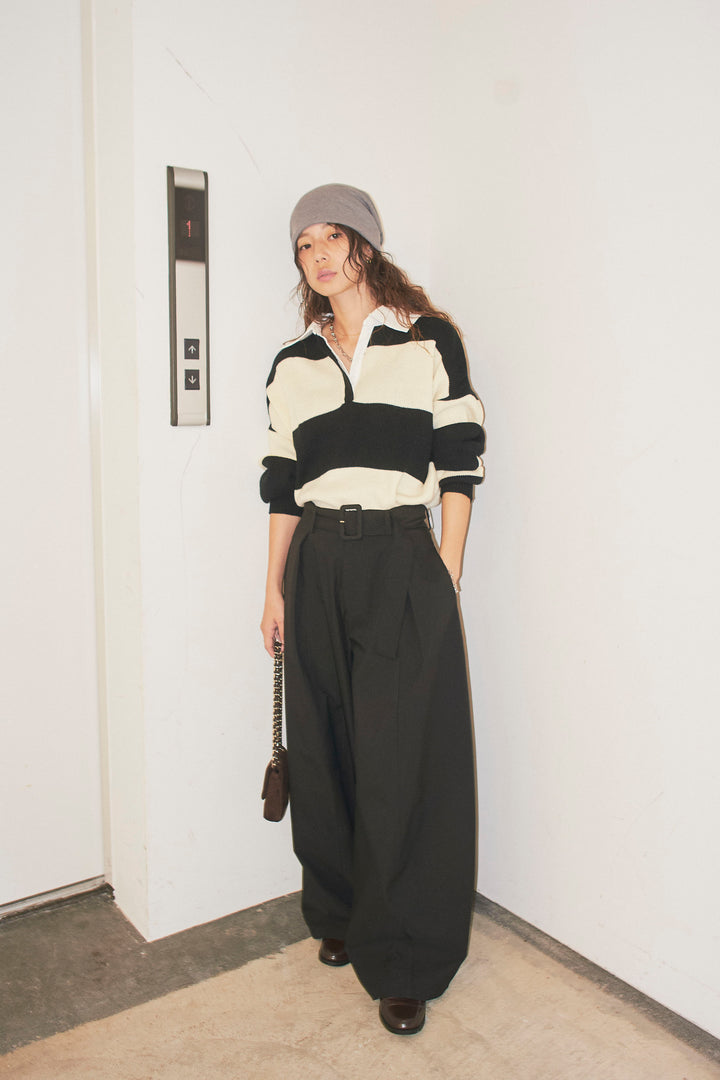 [予約/SET]ラガーニットプルオーバー+ベルト付きコクーンワイドパンツ(2set)