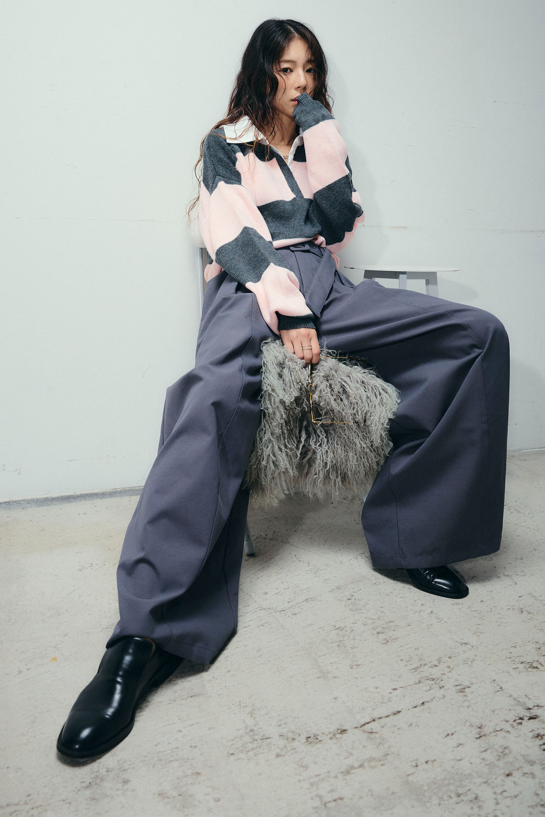 [予約/SET]ラガーニットプルオーバー+ベルト付きコクーンワイドパンツ(2set)