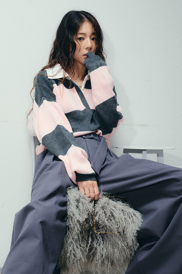 [予約/SET]ラガーニットプルオーバー+プレッピーコントラストニット(2set)