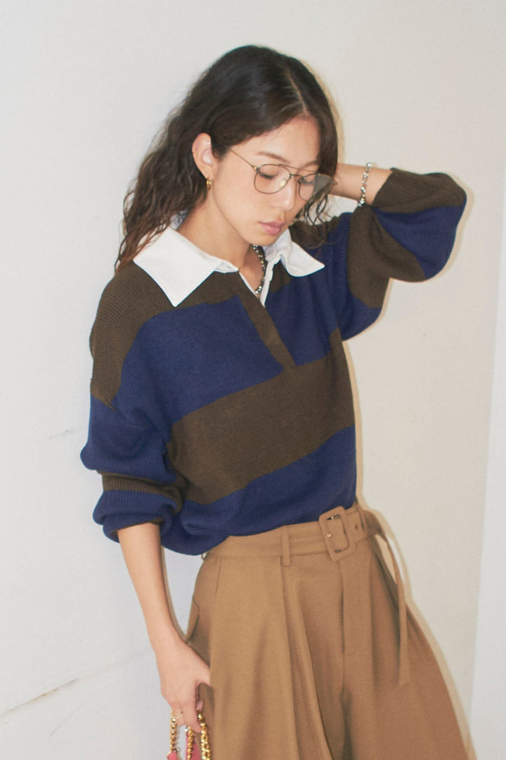 [予約/SET]ラガーニットプルオーバー+プレッピーコントラストニット(2set)