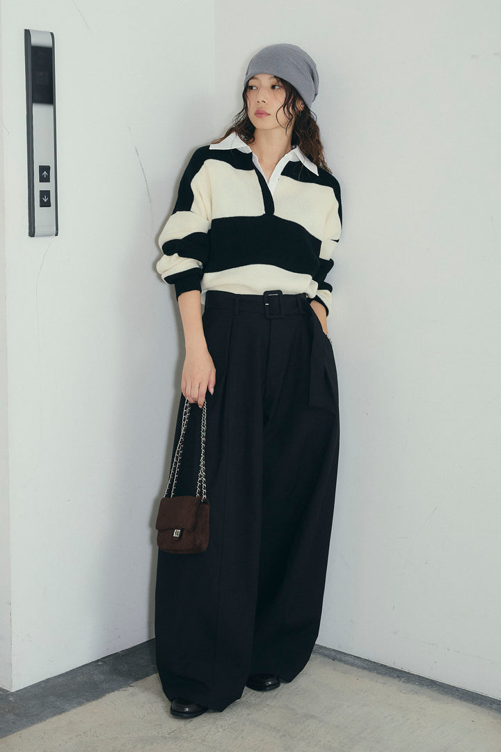 [予約/SET]ラガーニットプルオーバー+ベルト付きコクーンワイドパンツ(2set)