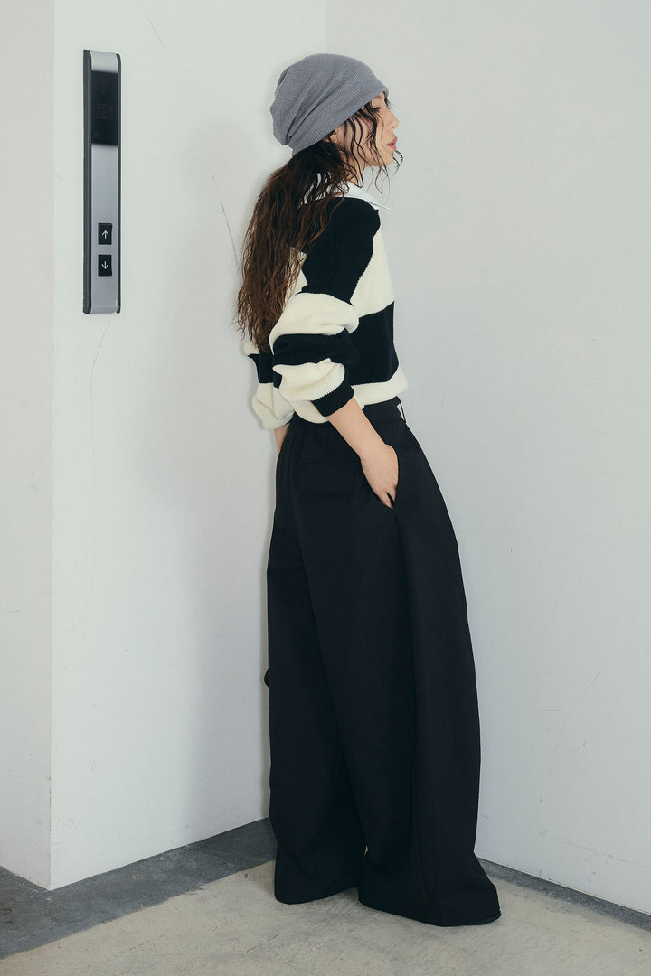 [予約/SET]ラガーニットプルオーバー+ベルト付きコクーンワイドパンツ(2set)