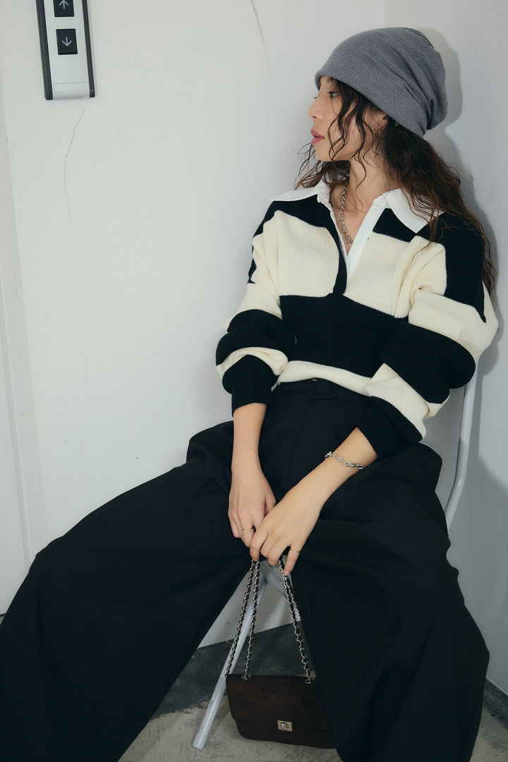 [予約/SET]ラガーニットプルオーバー+ベルト付きコクーンワイドパンツ(2set)