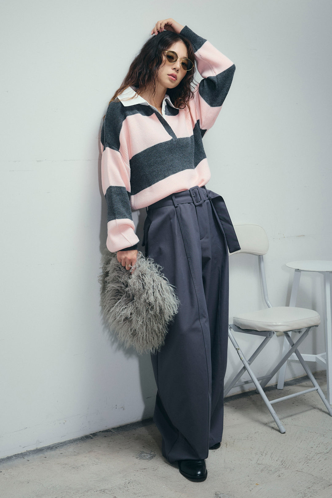 [予約/SET]ラガーニットプルオーバー+ベルト付きコクーンワイドパンツ(2set)