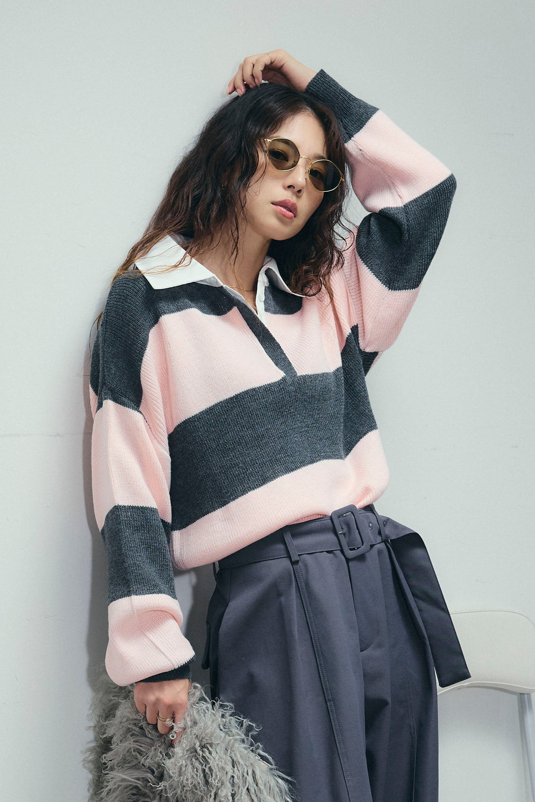 [予約/SET]ラガーニットプルオーバー+プレッピーコントラストニット(2set)