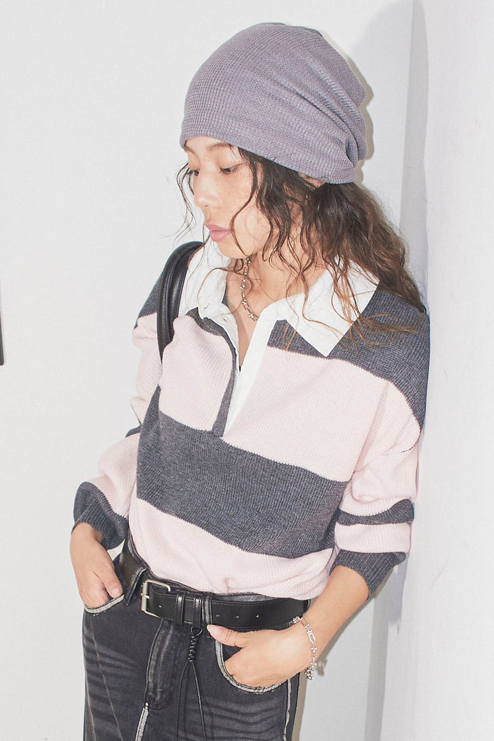 [予約/SET]ラガーニットプルオーバー+プレッピーコントラストニット(2set)