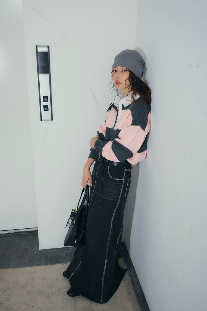 [予約/SET]ラガーニットプルオーバー+ベルト付きデニムロングスカート(2set)