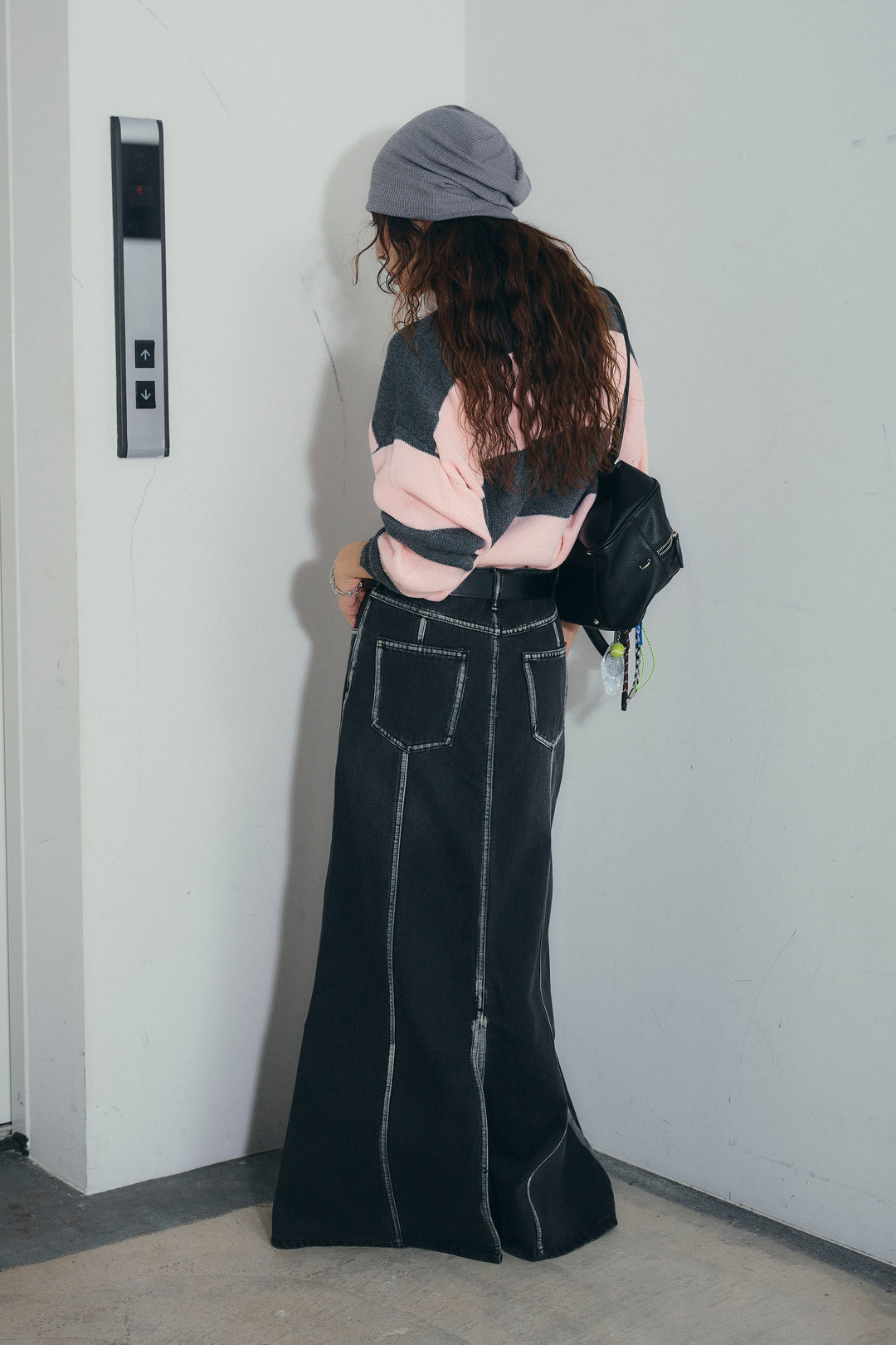 [予約/SET]ラガーニットプルオーバー+ベルト付きデニムロングスカート(2set)