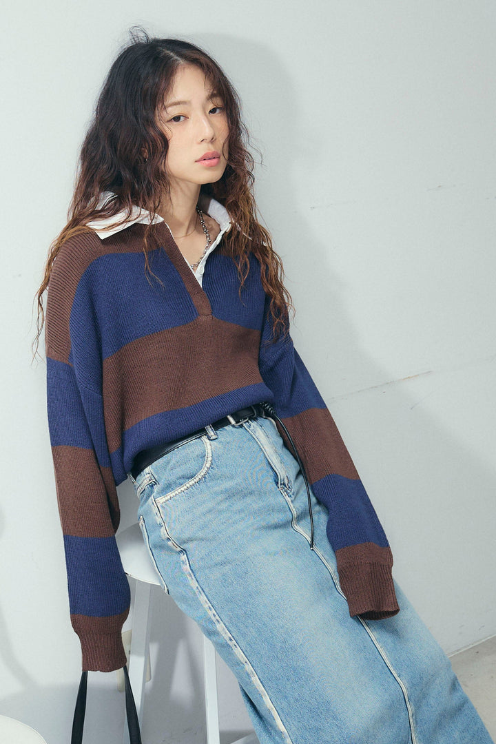 [予約/SET]ラガーニットプルオーバー+プレッピーコントラストニット(2set)